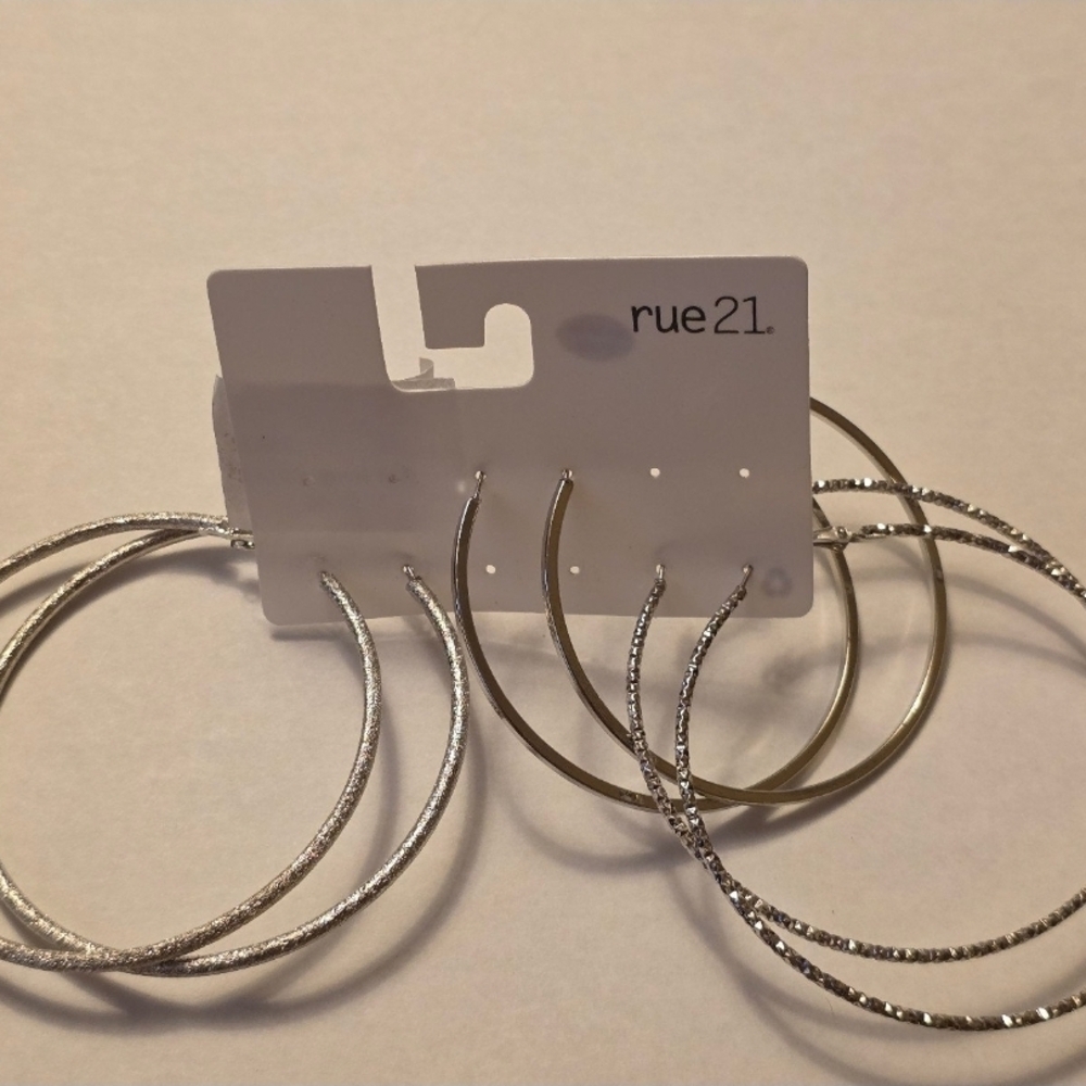 Rue21 Silver Hoop Earrings Set